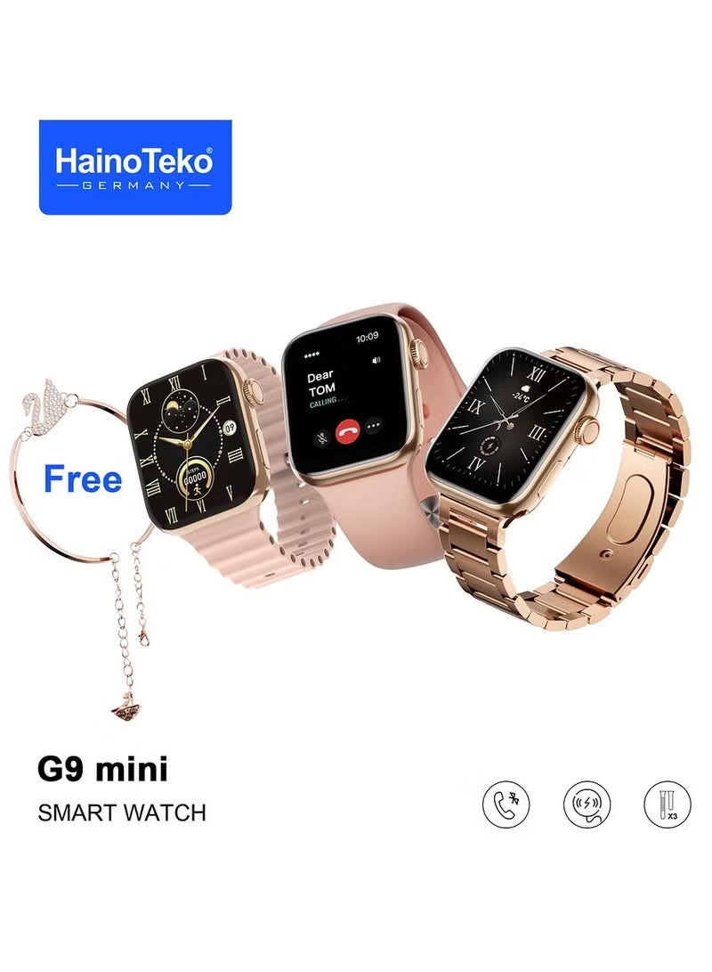 Haino Teko G9 Mini Smart Watch for Women with 3 Interchangeable Straps & Free Bracelet, Touch Screen Fitness Smartwatch, Stylish Compact Design, Rose Gold Edition - Image 1